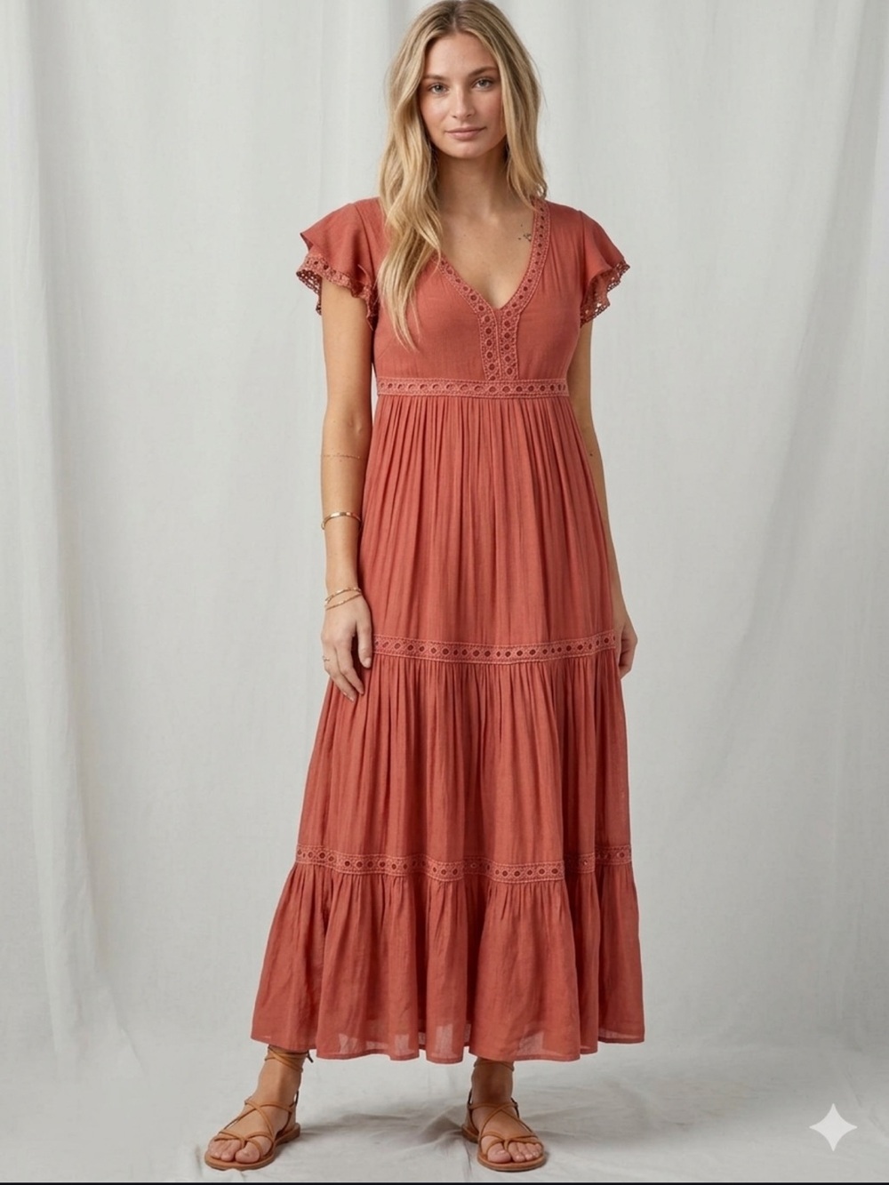 NWOT Baltic Born Rust Boho Flutter Sleeve Maxi Dress SIZE M